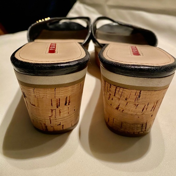 Prada Shoes | Prada Slide Black Leather, and cream sole Cork platform peep toe - Picture 5 of 5